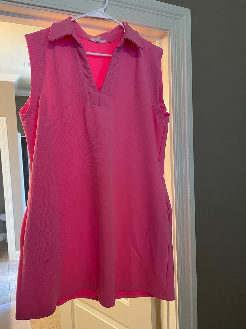 Sleeveless Pink Collared V-Neck Women's dress